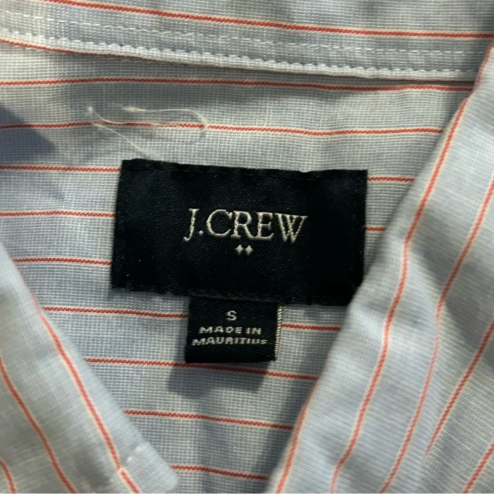 J. CREW‎ MENS Small Button Up Shirt Light Blue Coral Striped EUC